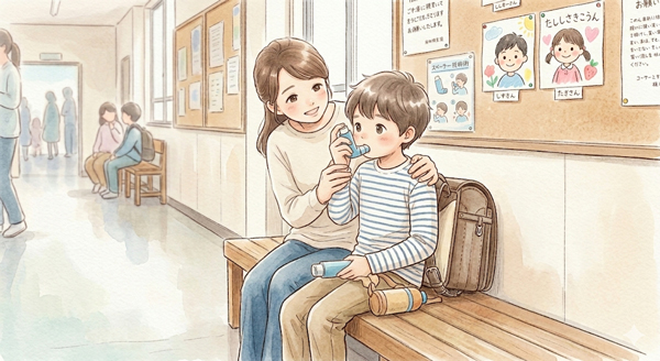 吸入器を使用している男の子